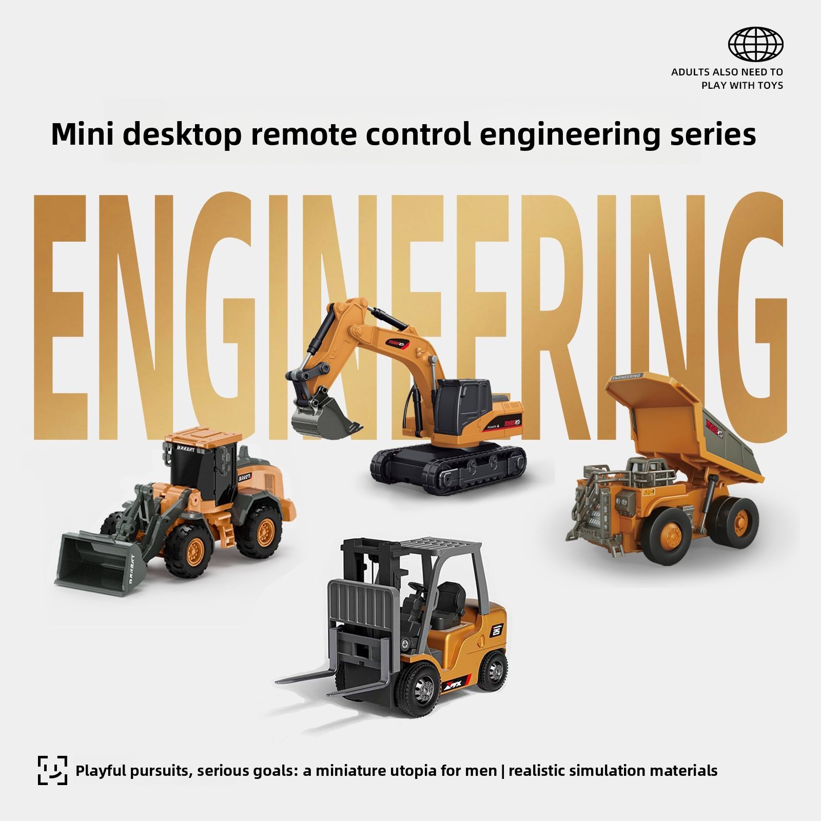 Model Kit Excavator - Набор металлических радиоуправляемых инженерных машин 1:64:
